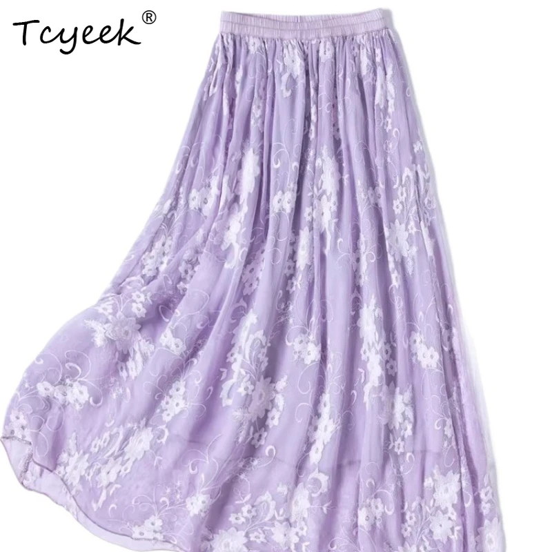 Женские юбки Tcyeek из 100% натурального шелка, весна-лето 2026, элегантная вышитая юбка с эластичной талией, женская одежда, Faldones Para Mujer
Женские юбки Tcyeek из 100% натурального шелка, весна-лето 2026, элегантная вышитая юбка с эластичной талией, женская одежда, Faldones Para Mujer