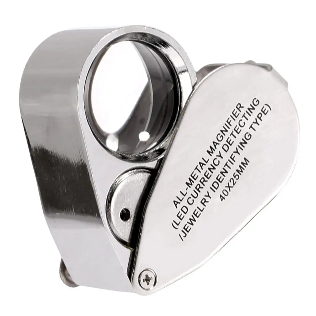 40X Illuminated Jeweler Lens Loupe with Metal Construction and Optical Glass (40X 25 mm, Silver)
40X Illuminated Jeweler Lens Loupe with Metal Construction and Optical Glass (40X 25 mm, Silver)