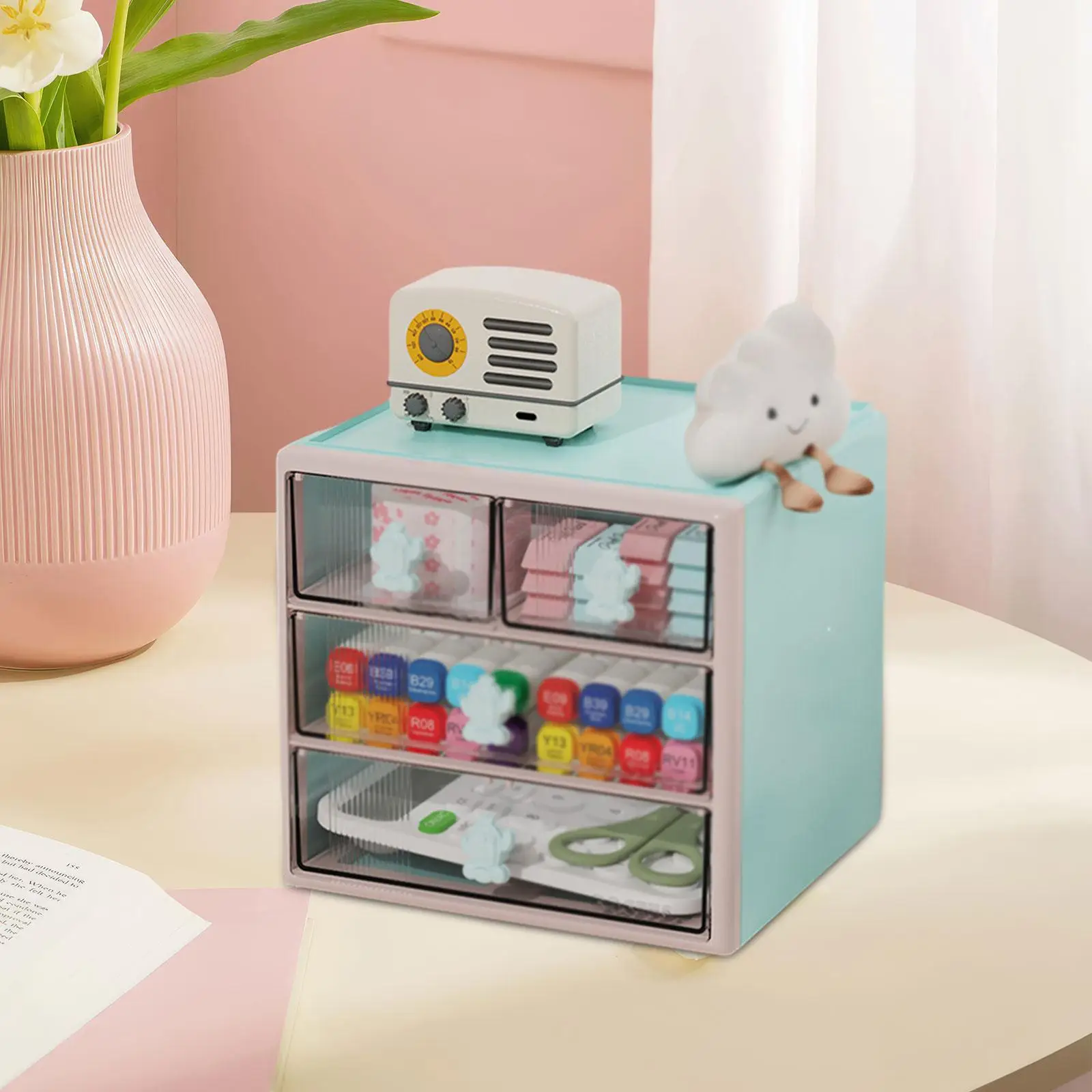 Desktop Storage Cabinet Box, Craft Drawer Cabinet, 3 Layer Makeup Box, Desk Organizer with 4 Drawers, Office Supplies
Desktop Storage Cabinet Box, Craft Drawer Cabinet, 3 Layer Makeup Box, Desk Organizer with 4 Drawers, Office Supplies