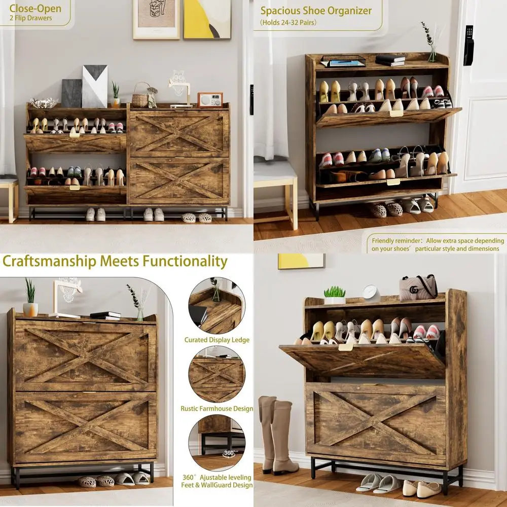 Freestanding Rustic Brown Shoe Cabinet with 2 Drawers and Metal Legs for Entryway Storage
Freestanding Rustic Brown Shoe Cabinet with 2 Drawers and Metal Legs for Entryway Storage