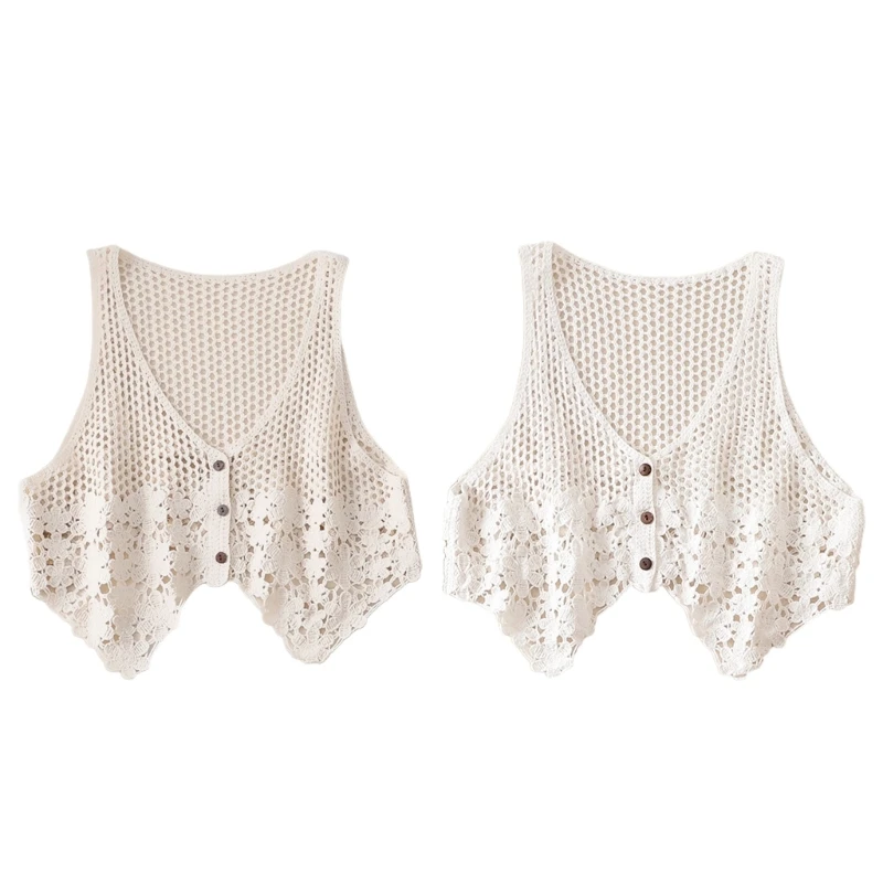 Women Boho Hollow Out Knit Sleeveless Vest Hippie Crochet Floral Short Cardigan V-Neck Button Solid Color Crop Waistcoat N7YE
Women Boho Hollow Out Knit Sleeveless Vest Hippie Crochet Floral Short Cardigan V-Neck Button Solid Color Crop Waistcoat N7YE