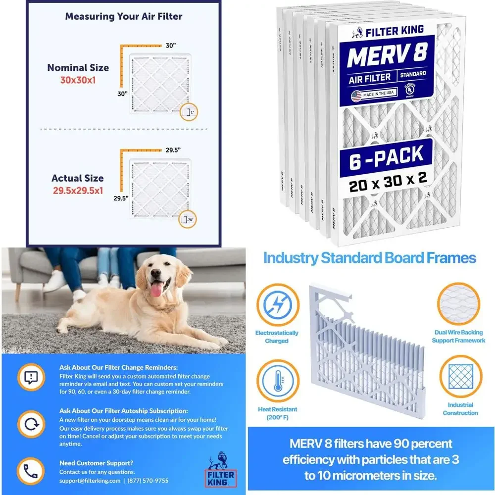 6-Pack 20x30x2 MERV 8 Pleated Air Filters for Dust and Allergy Control, USA Made HVAC Filters
6-Pack 20x30x2 MERV 8 Pleated Air Filters for Dust and Allergy Control, USA Made HVAC Filters