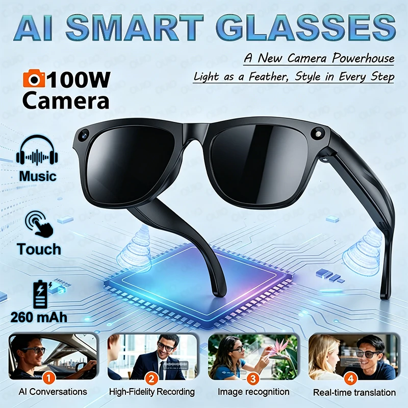 New Al Smart Translation Glasses 100W Camera Al Image Recognition Al Conversations High-Fidelity Recording Music Smart Glasses
New Al Smart Translation Glasses 100W Camera Al Image Recognition Al Conversations High-Fidelity Recording Music Smart Glasses