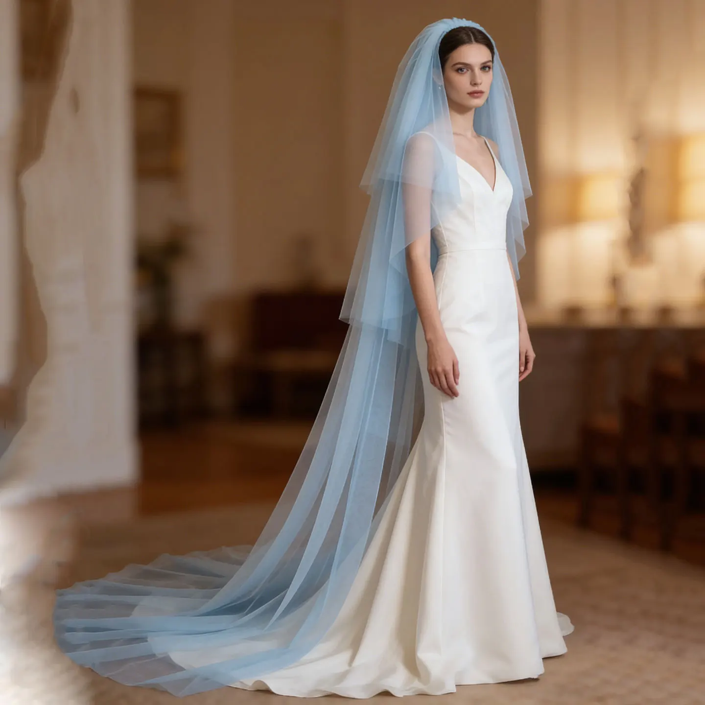 Mingli Tengda Light Blue Three-layer Fuffy Trailing Veil for Bride Wedding Photos Headwear Wedding Styling Long Accessories
Mingli Tengda Light Blue Three-layer Fuffy Trailing Veil for Bride Wedding Photos Headwear Wedding Styling Long Accessories