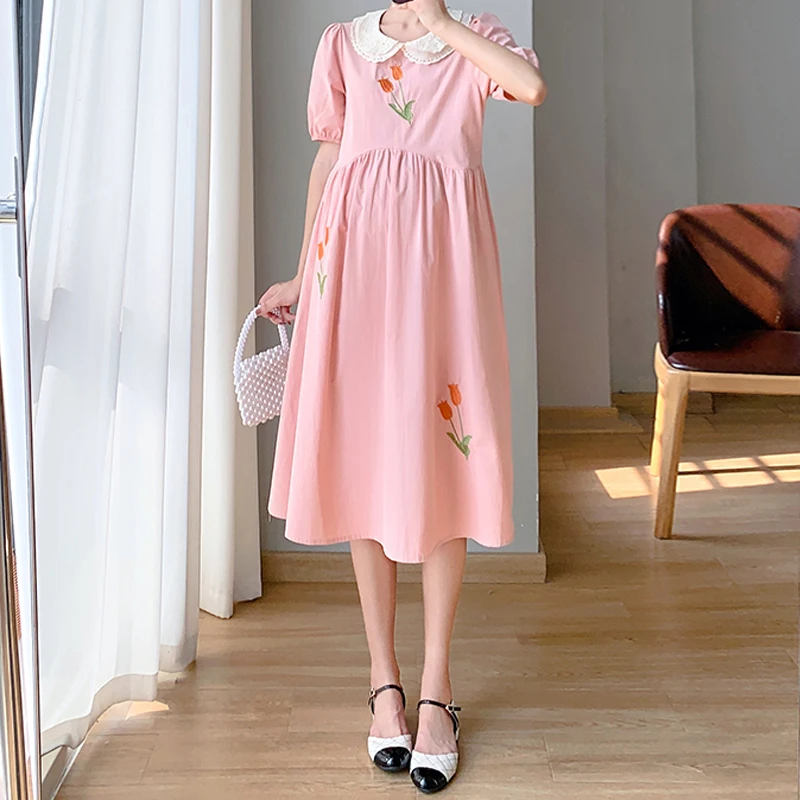 Pregnancy Dresses Korean version doll collar Sweet Embroidered Medium length Pregnant Dress Loose Fashion New
Pregnancy Dresses Korean version doll collar Sweet Embroidered Medium length Pregnant Dress Loose Fashion New