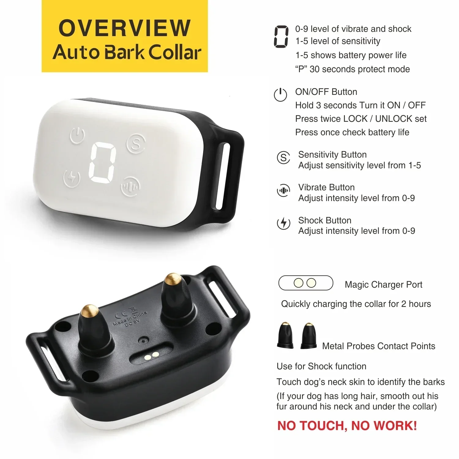 Electric Dog Training Device, Pet Dog Automatic Bark Collar, No Barking Stop Rechargealbe Anti Bark Collar Waterproof for Dog
Electric Dog Training Device, Pet Dog Automatic Bark Collar, No Barking Stop Rechargealbe Anti Bark Collar Waterproof for Dog