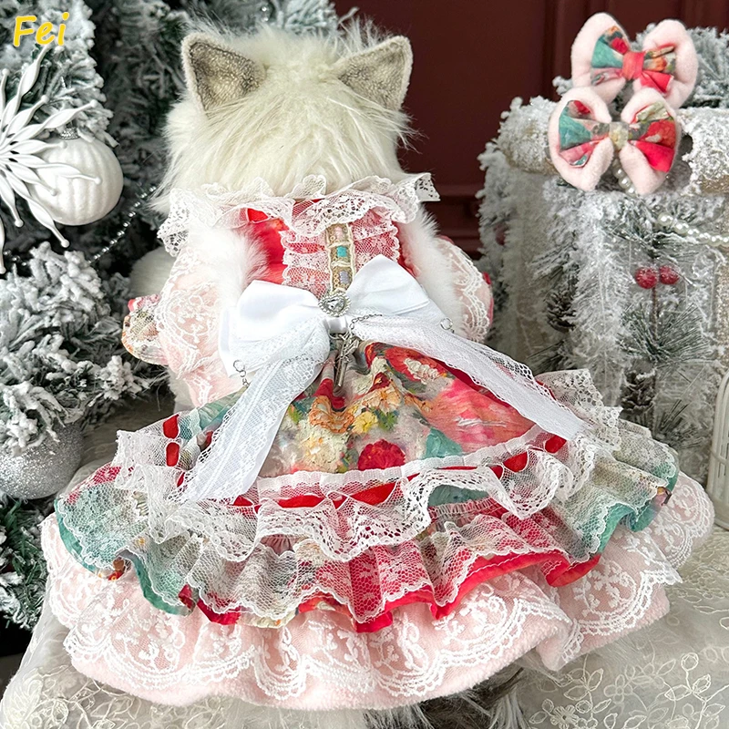 Fine Fashion Lolita Flower Print Puppy Clothing Pure Cotton Handmade Crystal Lace Bow Dresses Casual Pet Dog Clothes Coat Skirts
Fine Fashion Lolita Flower Print Puppy Clothing Pure Cotton Handmade Crystal Lace Bow Dresses Casual Pet Dog Clothes Coat Skirts