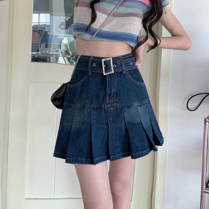 Юбка трапециевидной формы с высокой талией, женская джинсовая плиссированная юбка, модные юбки больших размеров для пикантных девушек, корейские юбки для поездок на работу
Юбка трапециевидной формы с высокой талией, женская джинсовая плиссированная юбка, модные юбки больших размеров для пикантных девушек, корейские юбки для поездок на работу