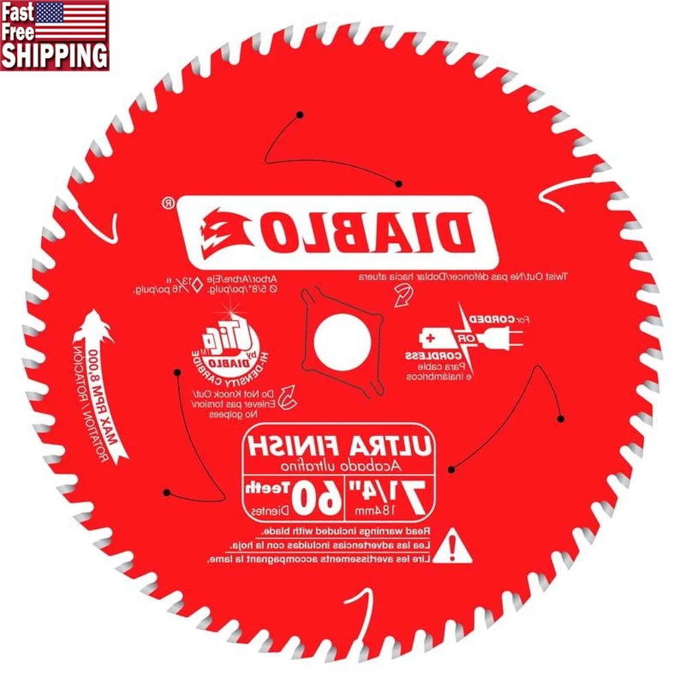 Tip Titanium Circular Saw Blade 7-1/4 inch 60 Teeth ATB Non-stick Coating Durable Fast Cuts Wood Plywood Molding
Tip Titanium Circular Saw Blade 7-1/4 inch 60 Teeth ATB Non-stick Coating Durable Fast Cuts Wood Plywood Molding