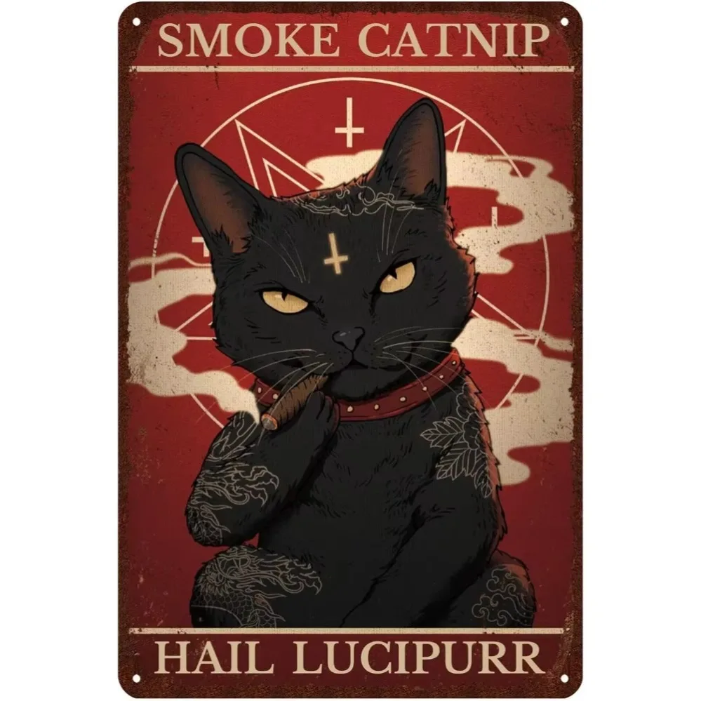 "Smoke Catnip, Hail Lucipurr" – Vintage Black Cat Metal Tin Sign: Wall Art & Cat Lover Decor Poster
"Smoke Catnip, Hail Lucipurr" – Vintage Black Cat Metal Tin Sign: Wall Art & Cat Lover Decor Poster