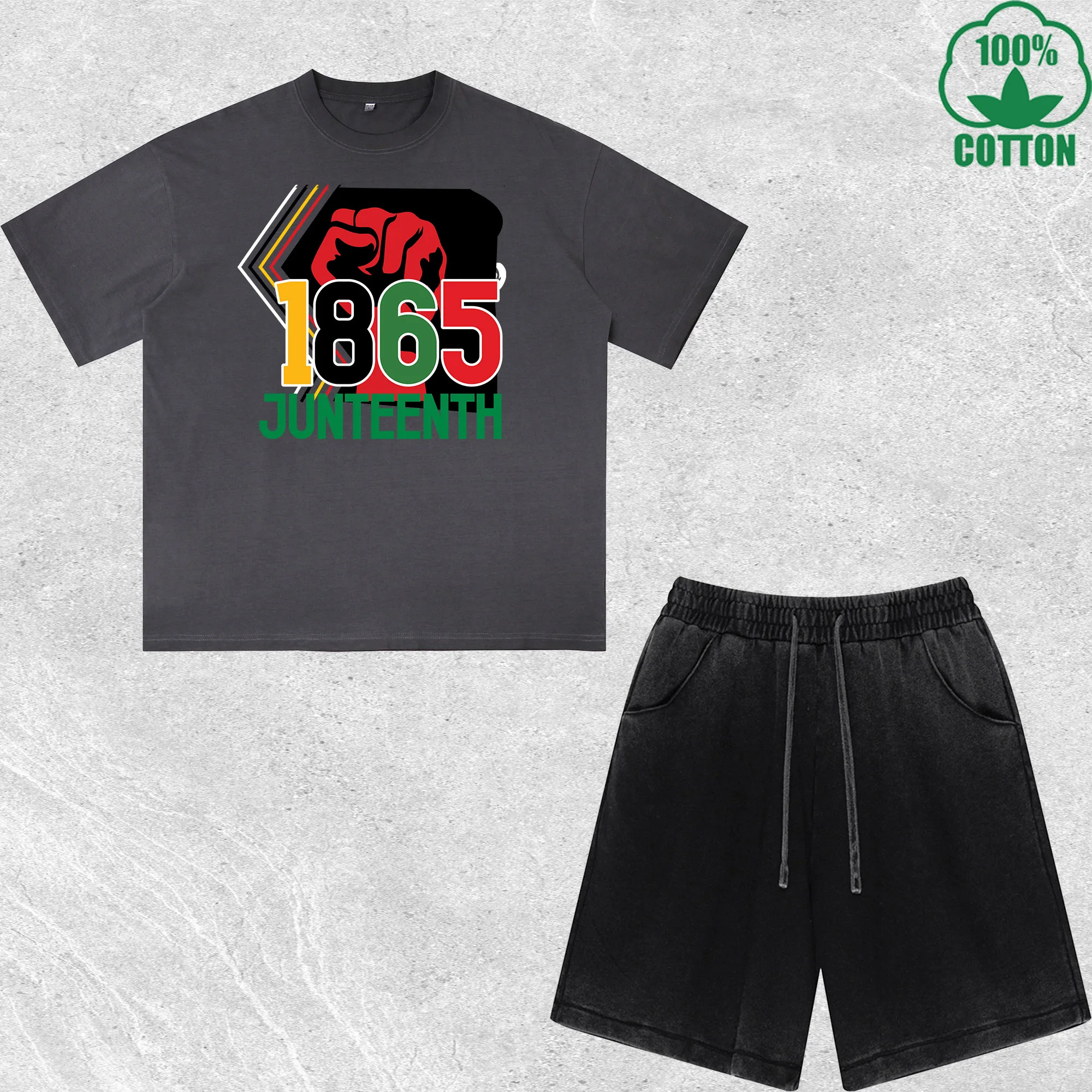Juneteenth 1865 Printed Dirty Wash T-Shirt Shorts Set Multicolor Combo Loose Trendy Fashionable 100%Cotton Short Value Pack
Juneteenth 1865 Printed Dirty Wash T-Shirt Shorts Set Multicolor Combo Loose Trendy Fashionable 100%Cotton Short Value Pack