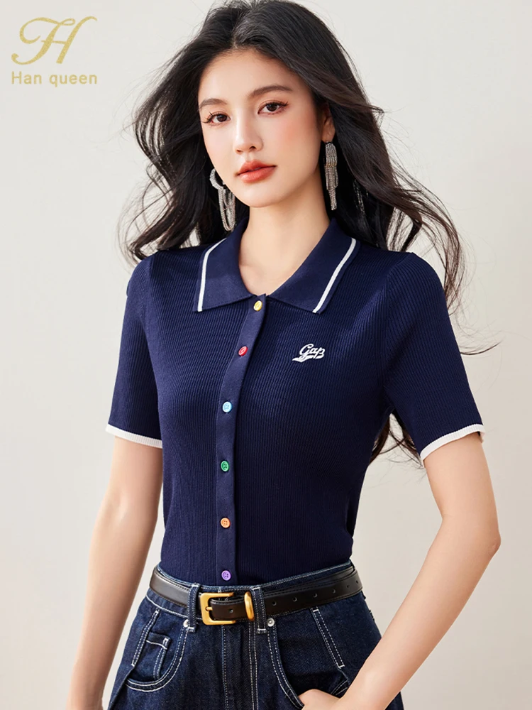 H Han Queen 2025 Summer Short Sleeve Tops Knitting Casual Korean Tees Women Korean Popular Clothes Chic Simple Basic T-Shirts
H Han Queen 2025 Summer Short Sleeve Tops Knitting Casual Korean Tees Women Korean Popular Clothes Chic Simple Basic T-Shirts