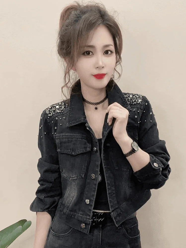 2024, ранняя осень, женская джинсовая куртка с блестящими дрелью, облегающее модное повседневное верхнее пальто
2024, ранняя осень, женская джинсовая куртка с блестящими дрелью, облегающее модное повседневное верхнее пальто