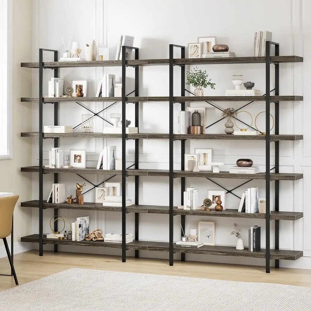 6-Tier Heavy Duty Industrial Bookcase, 47 Wide, 120lbs Capacity, Rustic Open Display for Home or Office, Grey
6-Tier Heavy Duty Industrial Bookcase, 47 Wide, 120lbs Capacity, Rustic Open Display for Home or Office, Grey