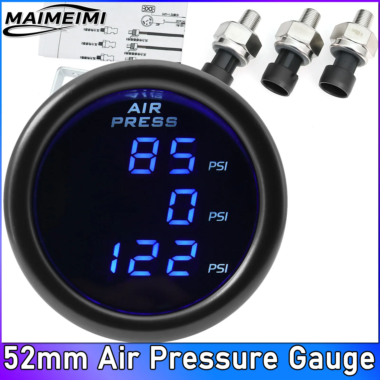 220 PSI 52mm Air Pressure Gauge Digital Display Air Press Gauge PSI Air Suspension Blue LED with 1/8NPT Electrical Sensors Car
220 PSI 52mm Air Pressure Gauge Digital Display Air Press Gauge PSI Air Suspension Blue LED with 1/8NPT Electrical Sensors Car