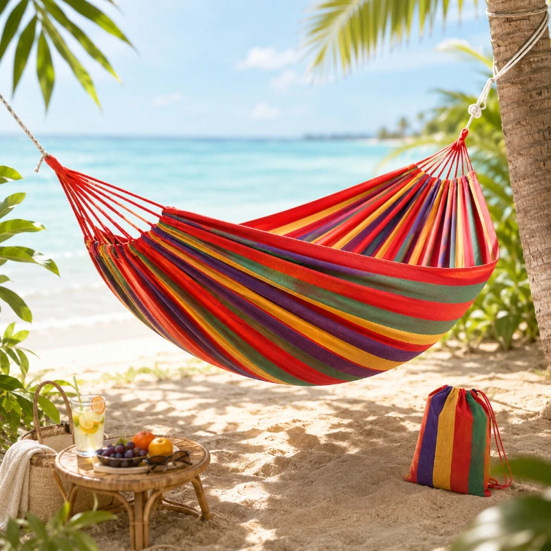 2-Person Thick Rainbow Stripe Hammock, 500LBS Load with Carabiners & Tree Straps for Indoor Outdoor Garden Use
2-Person Thick Rainbow Stripe Hammock, 500LBS Load with Carabiners & Tree Straps for Indoor Outdoor Garden Use
