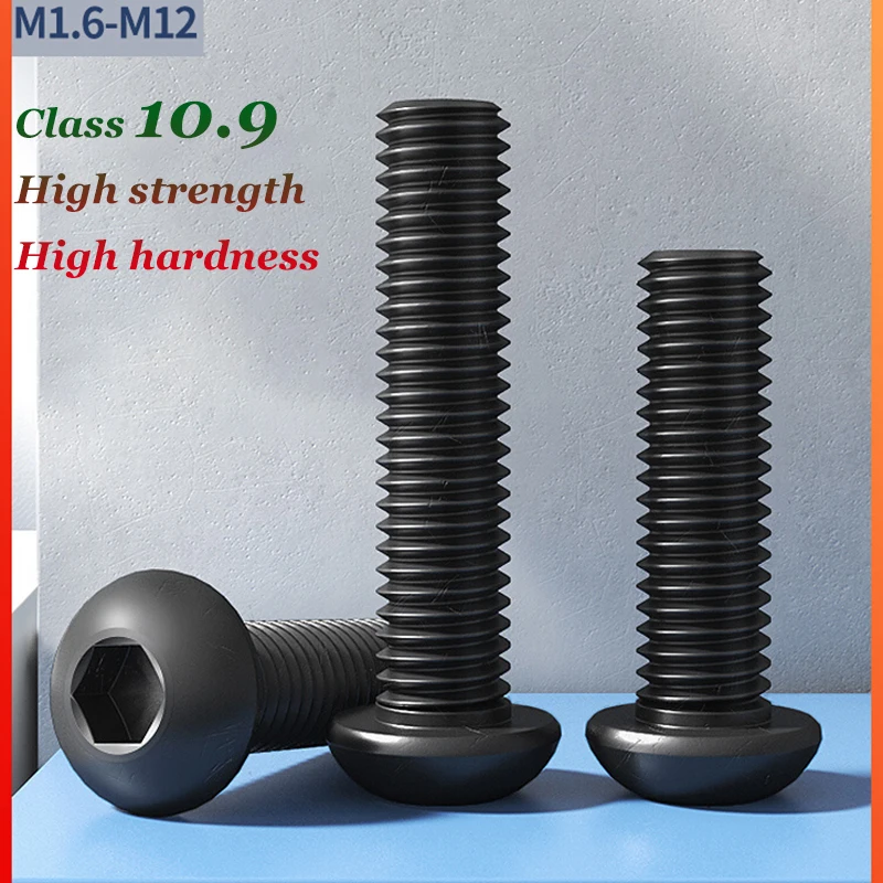 10 Pcs 10.9 Grade High-Strength Black Round Head Hexagonal Socket Screw Bolt M1.6 M2 M3 M4 M5 M8-M12 
10 Pcs 10.9 Grade High-Strength Black Round Head Hexagonal Socket Screw Bolt M1.6 M2 M3 M4 M5 M8-M12