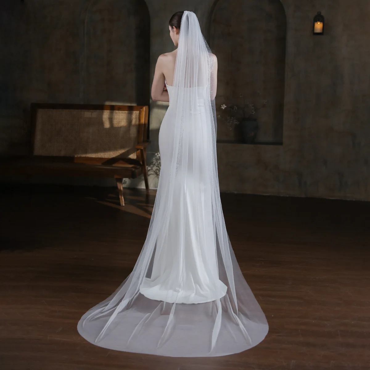 V870 Super Fairy White Single Layer Bridal Veil European and American Style with Rhinestones 3m Long Trailing Veil for Travel Photography New Headpiece
V870 Super Fairy White Single Layer Bridal Veil European and American Style with Rhinestones 3m Long Trailing Veil for Travel Photography New Headpiece