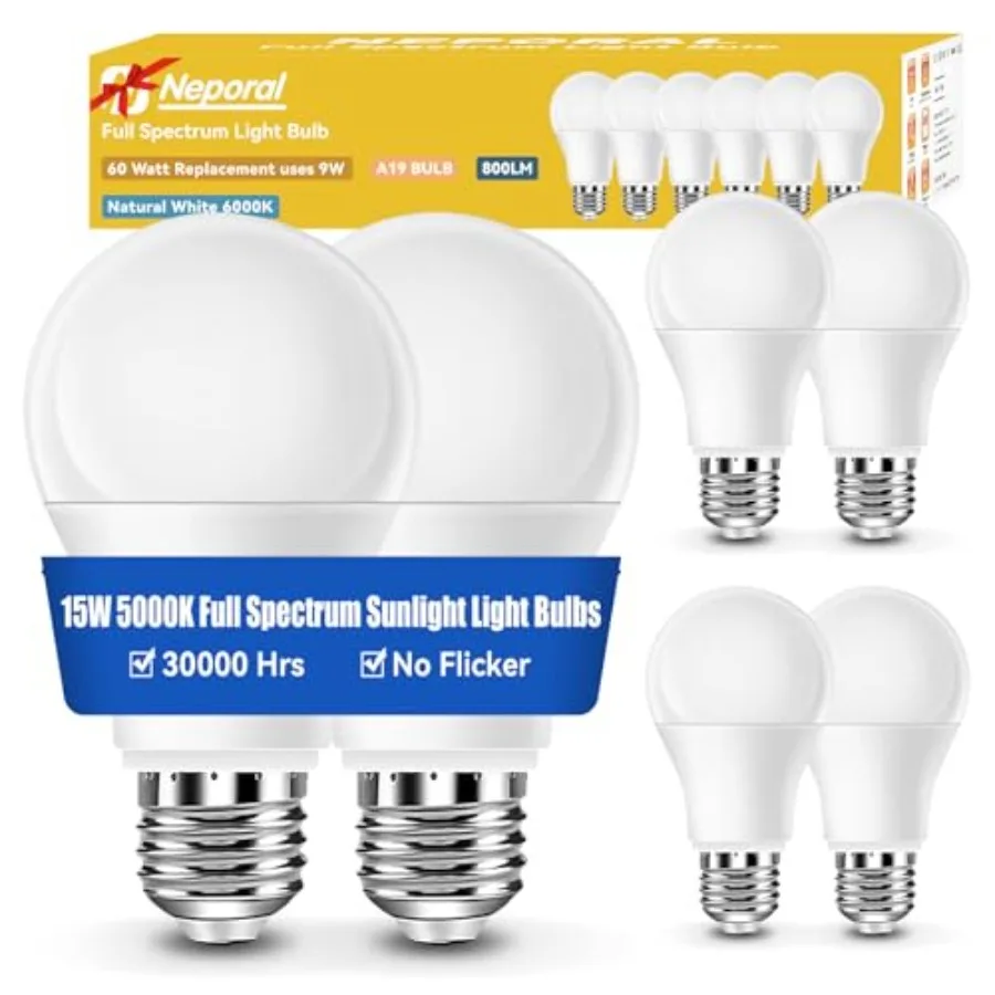 15W Full Spectrum Light Bulb 5000K UV-Free Natural Sunlight Bulbs 15W 120W Equivalent LED Light Bulb CRI 90+ No Flicker 1200Lum
15W Full Spectrum Light Bulb 5000K UV-Free Natural Sunlight Bulbs 15W 120W Equivalent LED Light Bulb CRI 90+ No Flicker 1200Lum