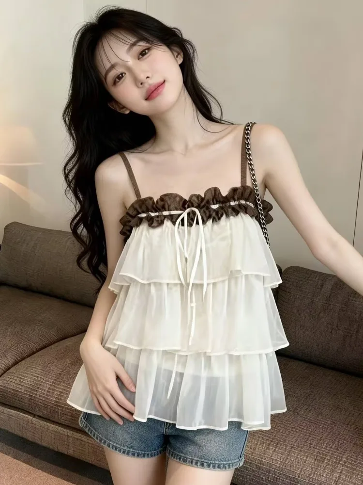 Sweet Style Multi-Layer Ruffle Design Color Block Pleated Women's Summer Loose Slimming Top Sleeveless One-Shoulder Vest
Sweet Style Multi-Layer Ruffle Design Color Block Pleated Women's Summer Loose Slimming Top Sleeveless One-Shoulder Vest