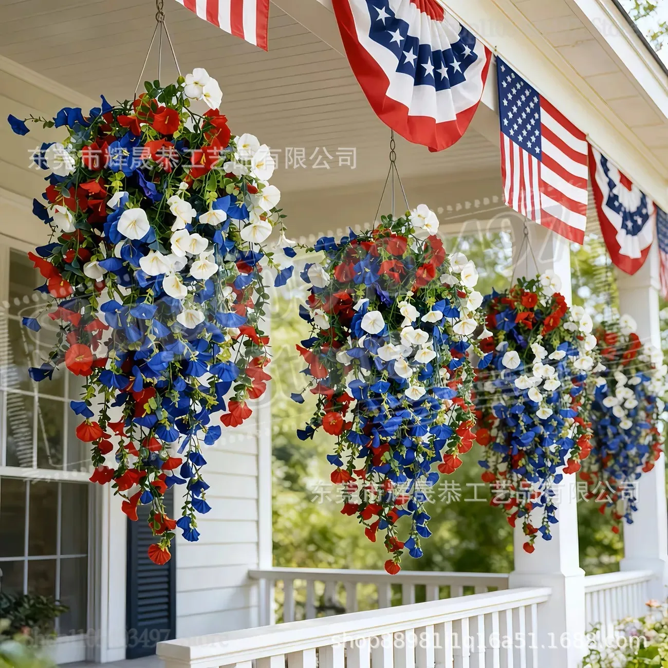 Patriotic Hanging Flower Basket Red White Blue Artificial Petunias for 4th of July Decor,Anniversary Porch Decor
Patriotic Hanging Flower Basket Red White Blue Artificial Petunias for 4th of July Decor,Anniversary Porch Decor