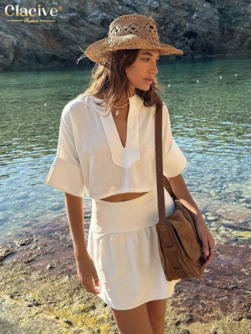 Clacive Summer Loose White Cotton 2 Piece Sets Women Outfit Fashion V-Neck Short Sleeve Crop Top With High Waist Mini Skirts Set
Clacive Summer Loose White Cotton 2 Piece Sets Women Outfit Fashion V-Neck Short Sleeve Crop Top With High Waist Mini Skirts Set