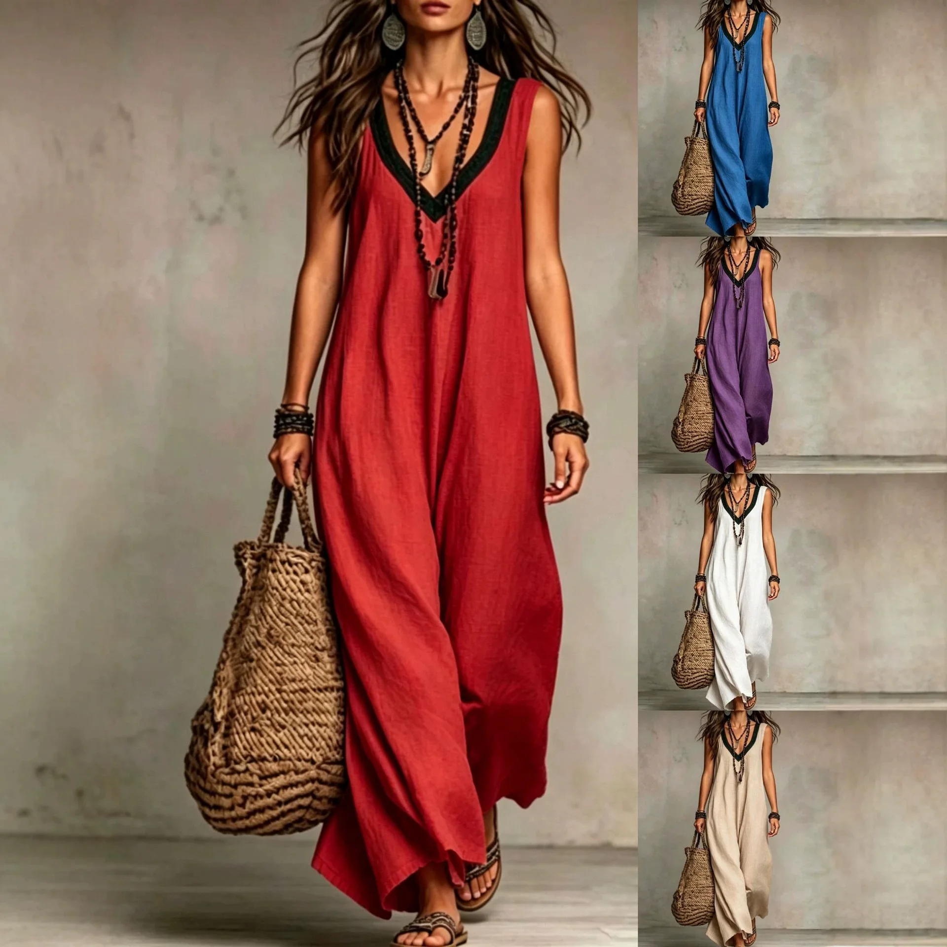 202 Women's Summer New Casual V-neck Sleeveless Cotton Linen Bohemian Long Dress Vestidos De Fiesta
202 Women's Summer New Casual V-neck Sleeveless Cotton Linen Bohemian Long Dress Vestidos De Fiesta