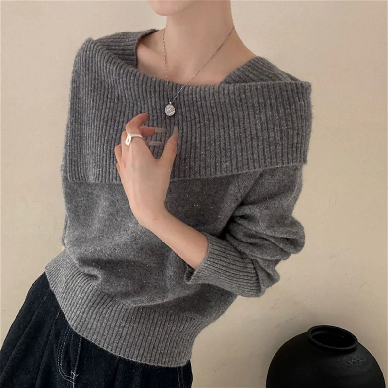 Women Knitting Sweater 2025 Autumn Winter Knitwear Women's Solid Color Turn Down Collar Off-the-shoulder Fashion Pullover
Women Knitting Sweater 2025 Autumn Winter Knitwear Women's Solid Color Turn Down Collar Off-the-shoulder Fashion Pullover