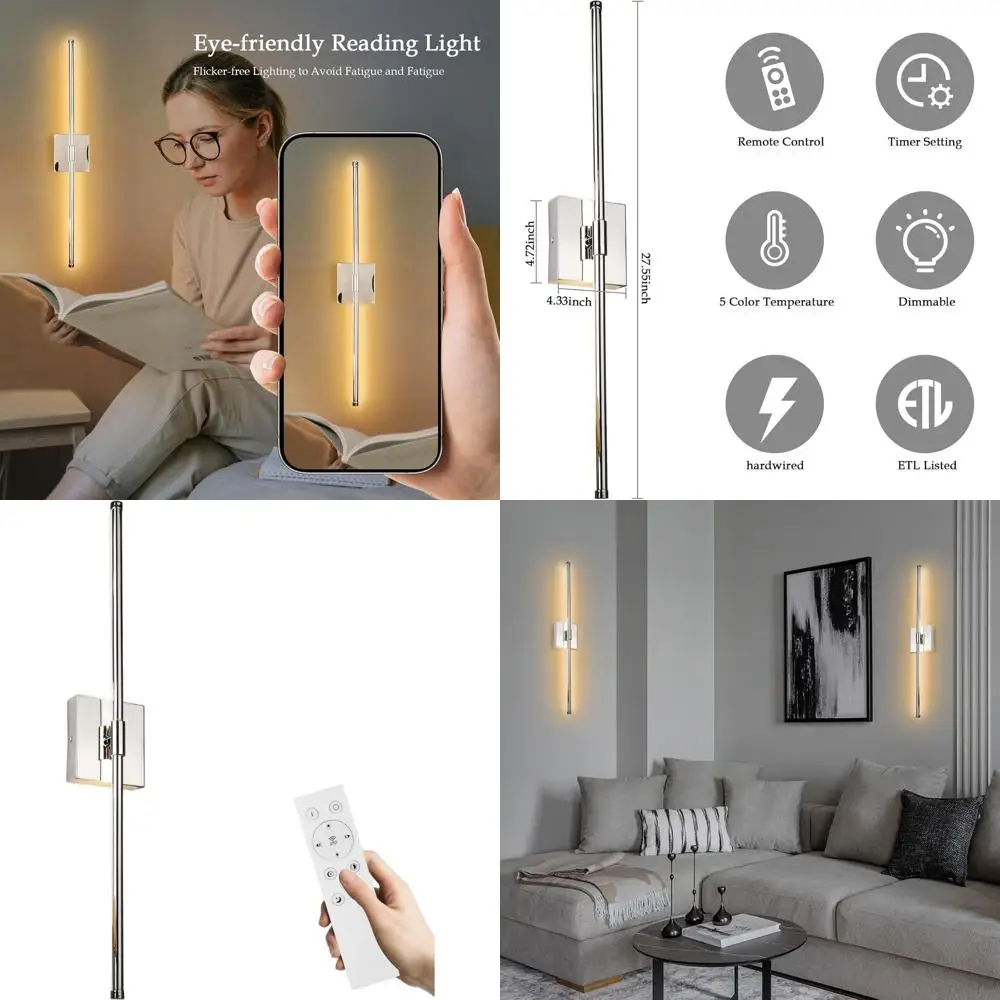 Светодиодный настенный бра с регулируемой яркостью и пультом дистанционного управления, 5 цветов, 3000–6500 К, проводный светильник для дома
Светодиодный настенный бра с регулируемой яркостью и пультом дистанционного управления, 5 цветов, 3000–6500 К, проводный светильник для дома