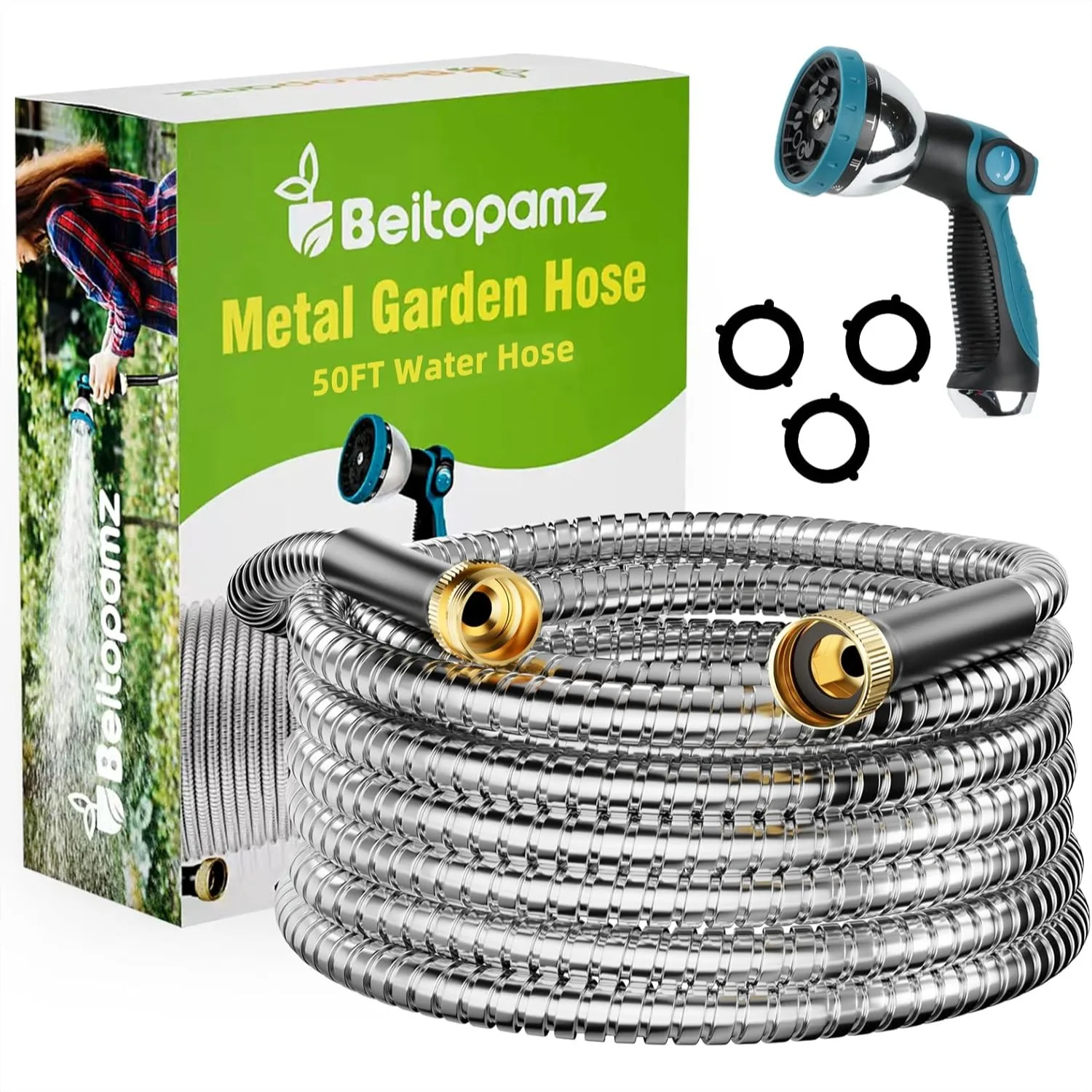Stainless Steel Garden Hose 50 ft with Nozzle, Flexible Heavy Duty Rust Proof No-Kink Water Hose with 3/4'' Brass Fittings for
Stainless Steel Garden Hose 50 ft with Nozzle, Flexible Heavy Duty Rust Proof No-Kink Water Hose with 3/4'' Brass Fittings for