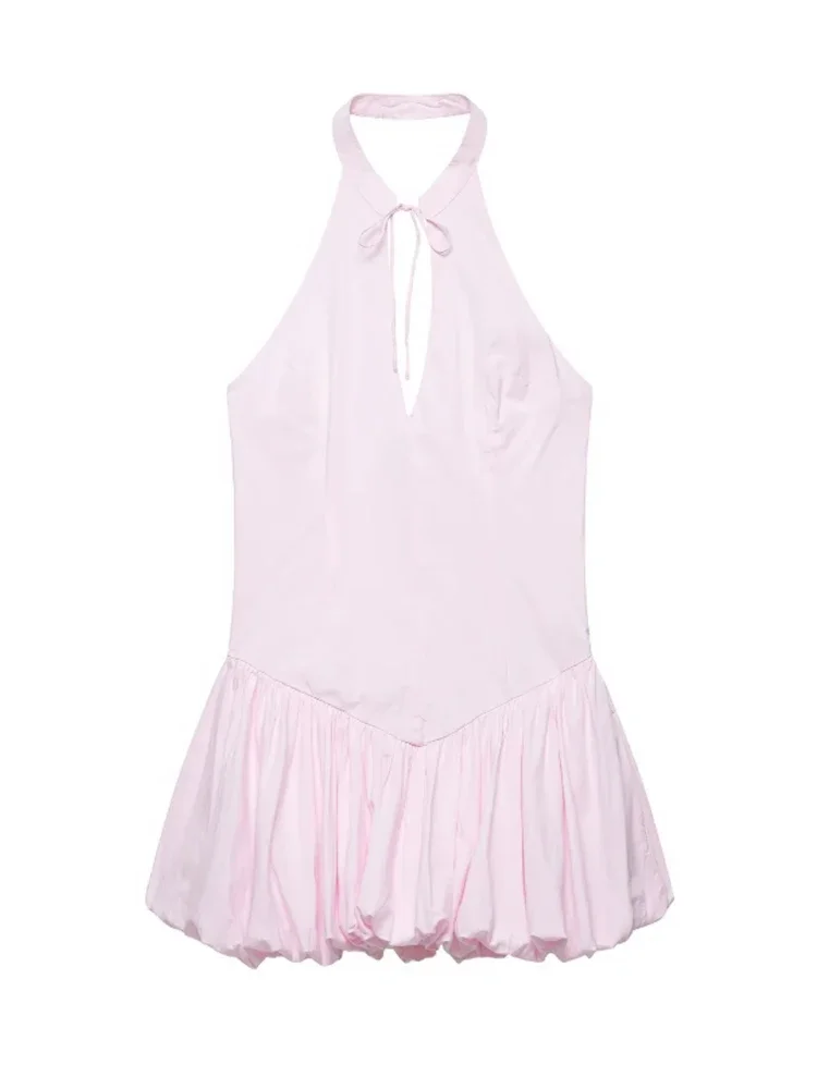 Solid Pink Halter Mini Dress for Women, Backless Off Shoulder Lace Up Party Club Dress, Pleated Bubble Vestidos
Solid Pink Halter Mini Dress for Women, Backless Off Shoulder Lace Up Party Club Dress, Pleated Bubble Vestidos