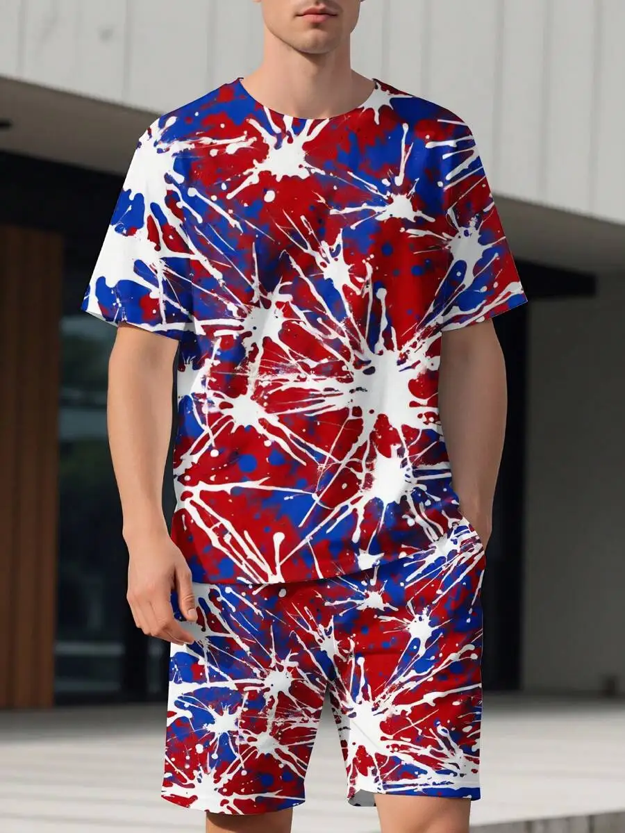 Red Blue White Splatter Print Mens Short Sleeve T-Shirt And Shorts Set Casual Summer Outfit
Red Blue White Splatter Print Mens Short Sleeve T-Shirt And Shorts Set Casual Summer Outfit