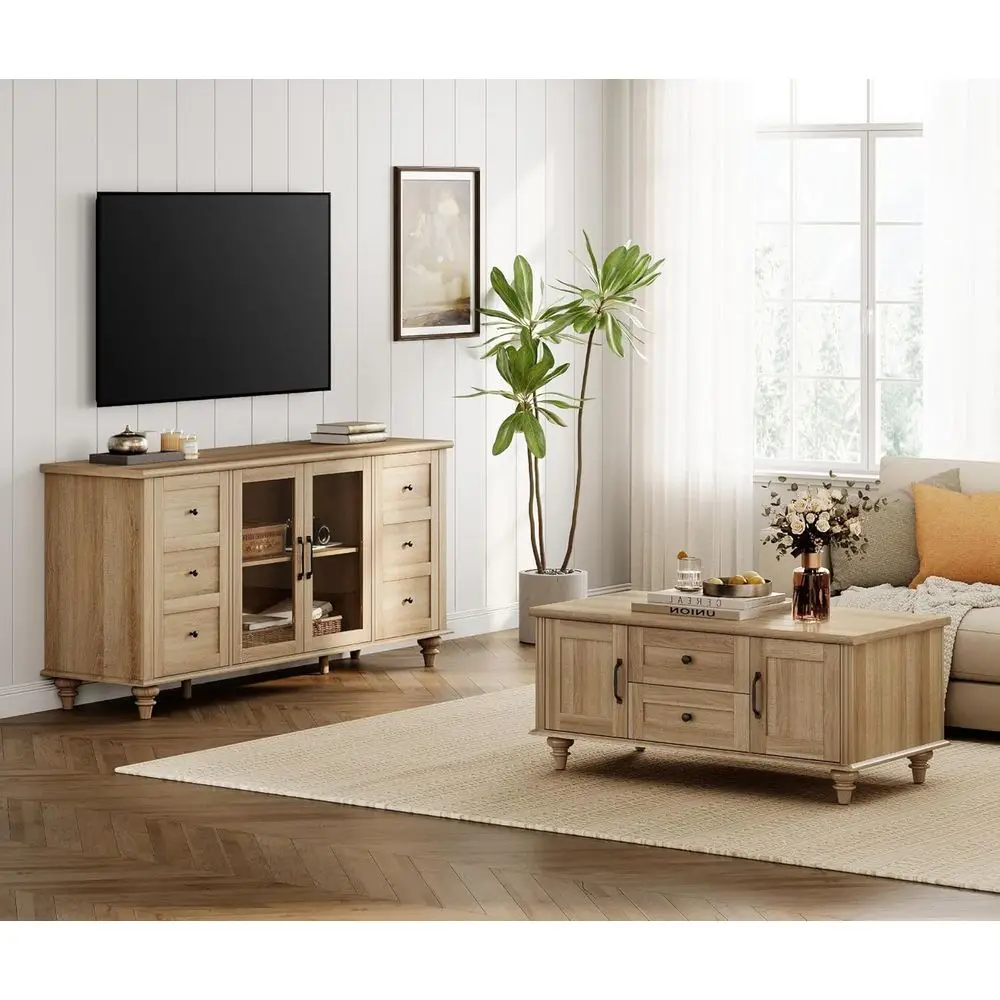 2-Piece Oak Living Room TV Stand and Coffee Table Set with Storage for 70 Inch Entertainment Center
2-Piece Oak Living Room TV Stand and Coffee Table Set with Storage for 70 Inch Entertainment Center