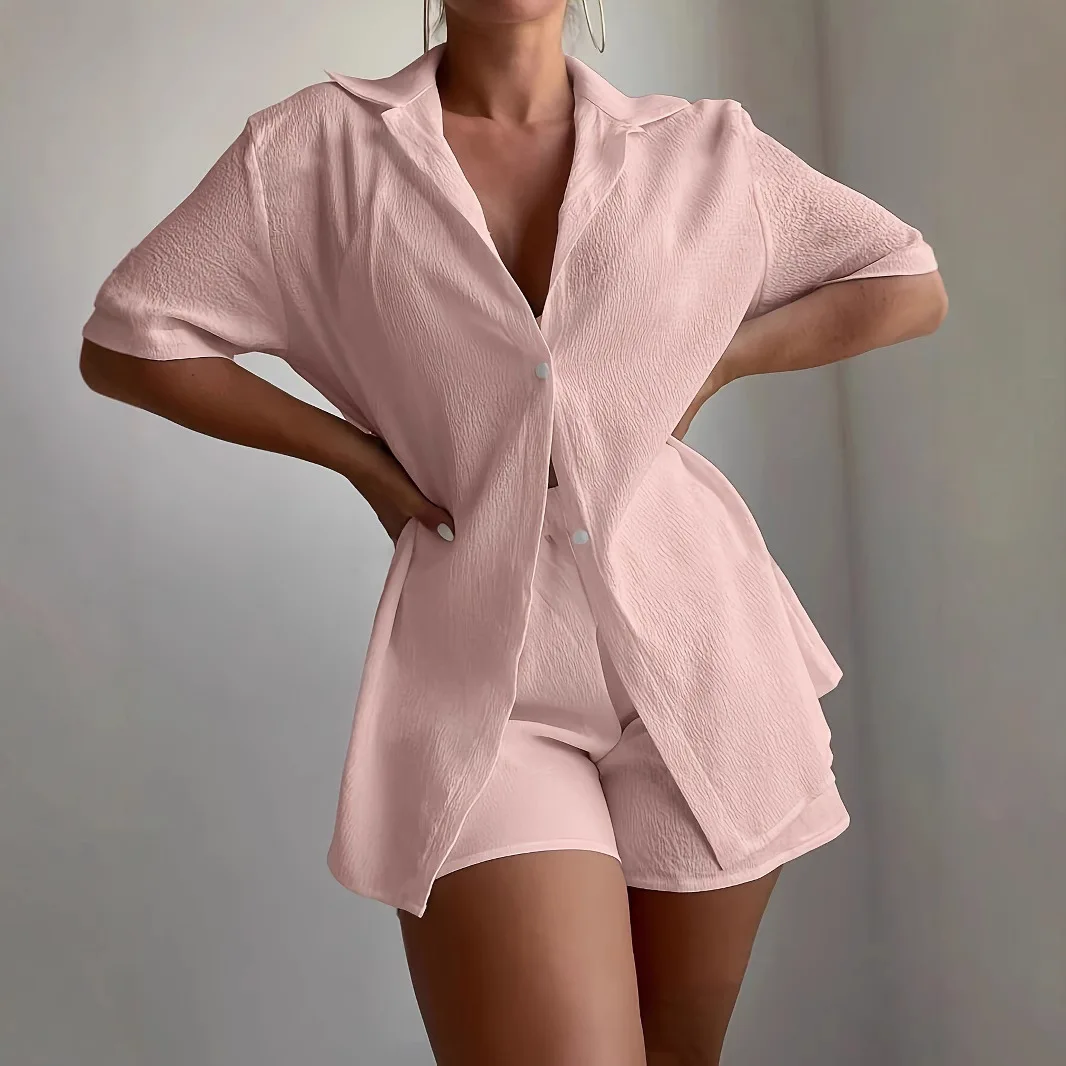 Vacation Fashion Women'S Suit Casual Solid Shorts And Shirt Top Two Piece Sets Lapel Shirt Temperament Commuting Sexy Slim Suits
Vacation Fashion Women'S Suit Casual Solid Shorts And Shirt Top Two Piece Sets Lapel Shirt Temperament Commuting Sexy Slim Suits