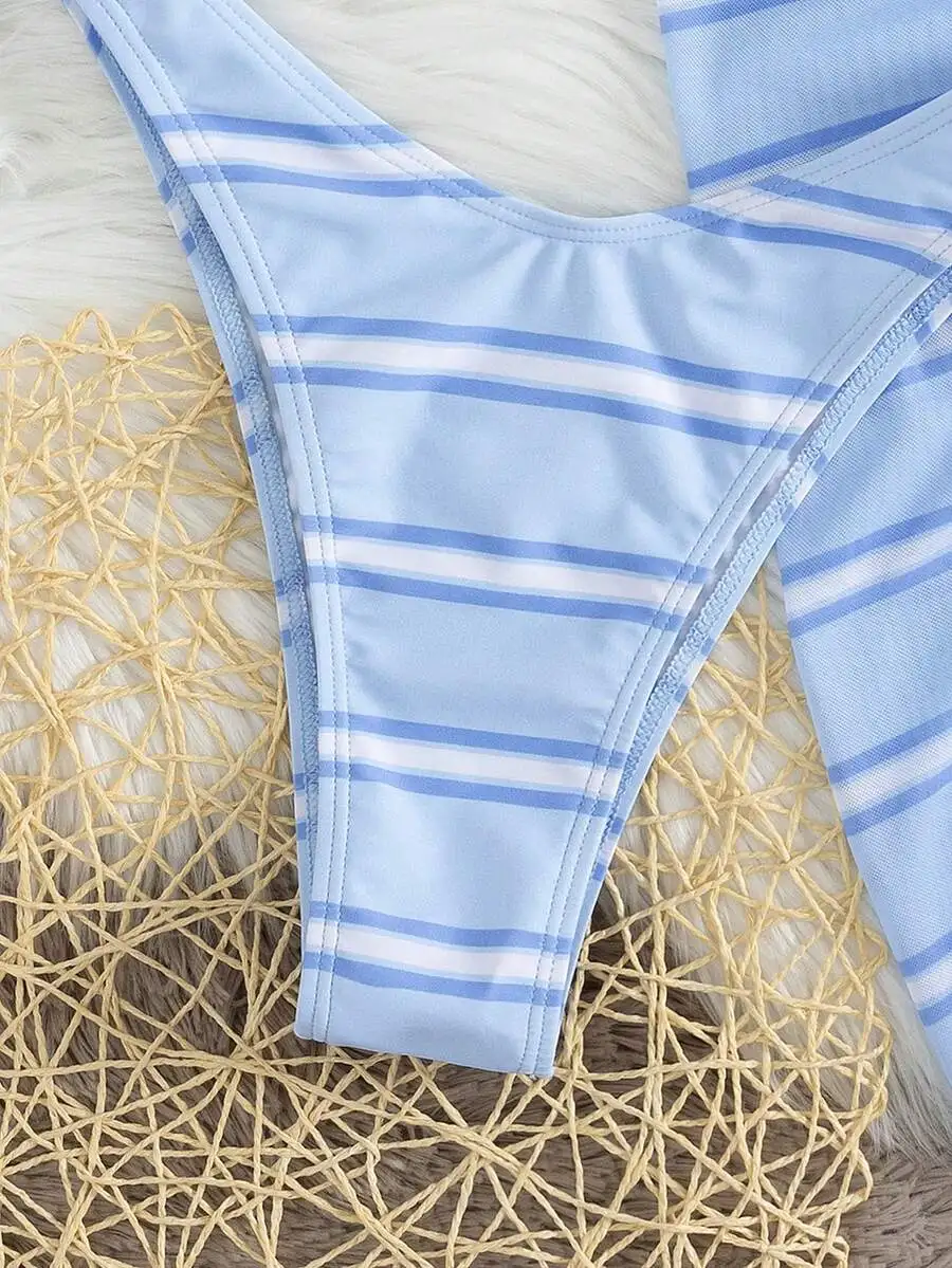 Womens 3 Piece Blue Striped Swimsuit Set Summer Beach Bikini Vacation Outfit
Womens 3 Piece Blue Striped Swimsuit Set Summer Beach Bikini Vacation Outfit