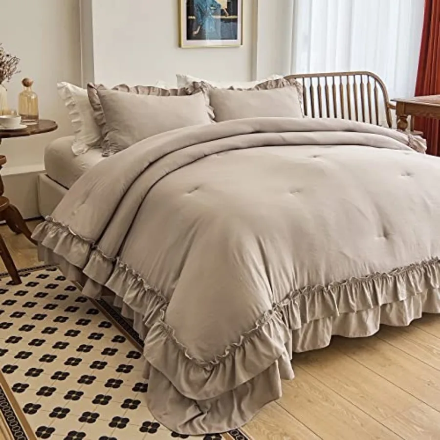 Taupe Comforters Size Set, Vintage Boho Chic Farmhouse Bedding Sets Shabby Ruffle Bed Comforter Bedding 3PCS 1 Comforter and 2
Taupe Comforters Size Set, Vintage Boho Chic Farmhouse Bedding Sets Shabby Ruffle Bed Comforter Bedding 3PCS 1 Comforter and 2