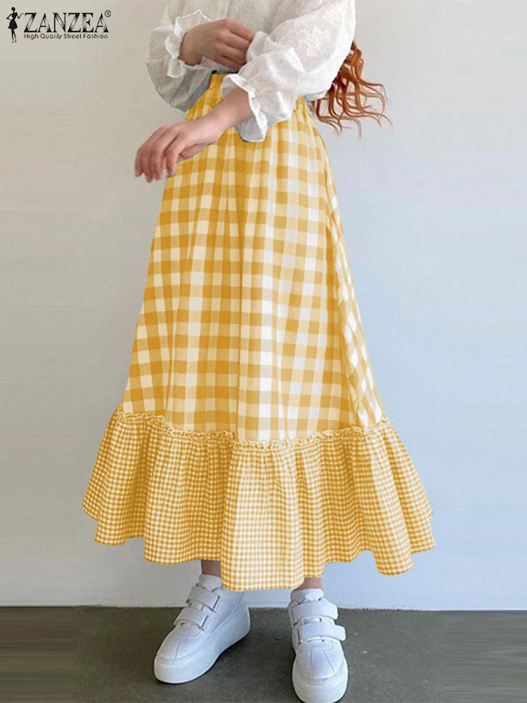ZANZEA Oversized Women Bohemian Long Maxi Skirts 2025 Summer High Waist Plaid Skirt Casual Loose Vintage Skirts Ruffled Buttoms
ZANZEA Oversized Women Bohemian Long Maxi Skirts 2025 Summer High Waist Plaid Skirt Casual Loose Vintage Skirts Ruffled Buttoms