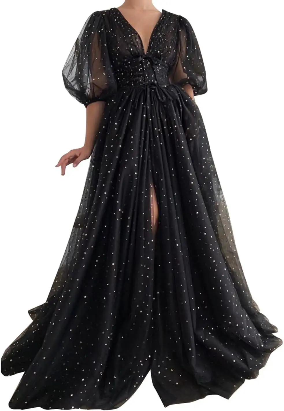 Women's Sparkle Starry Tulle Prom Dresses Puffy Sleeve Evening Gowns Long Slit Formal Party Dress with Pockets
Women's Sparkle Starry Tulle Prom Dresses Puffy Sleeve Evening Gowns Long Slit Formal Party Dress with Pockets