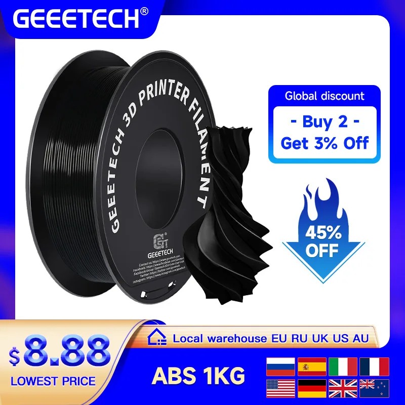 Geeetech ABS 3D Filament 1.75mm 1KG plastic, 3D Printer Material, Tangle-Free, Non-Toxic, Vacuum Packaging White Black
Geeetech ABS 3D Filament 1.75mm 1KG plastic, 3D Printer Material, Tangle-Free, Non-Toxic, Vacuum Packaging White Black