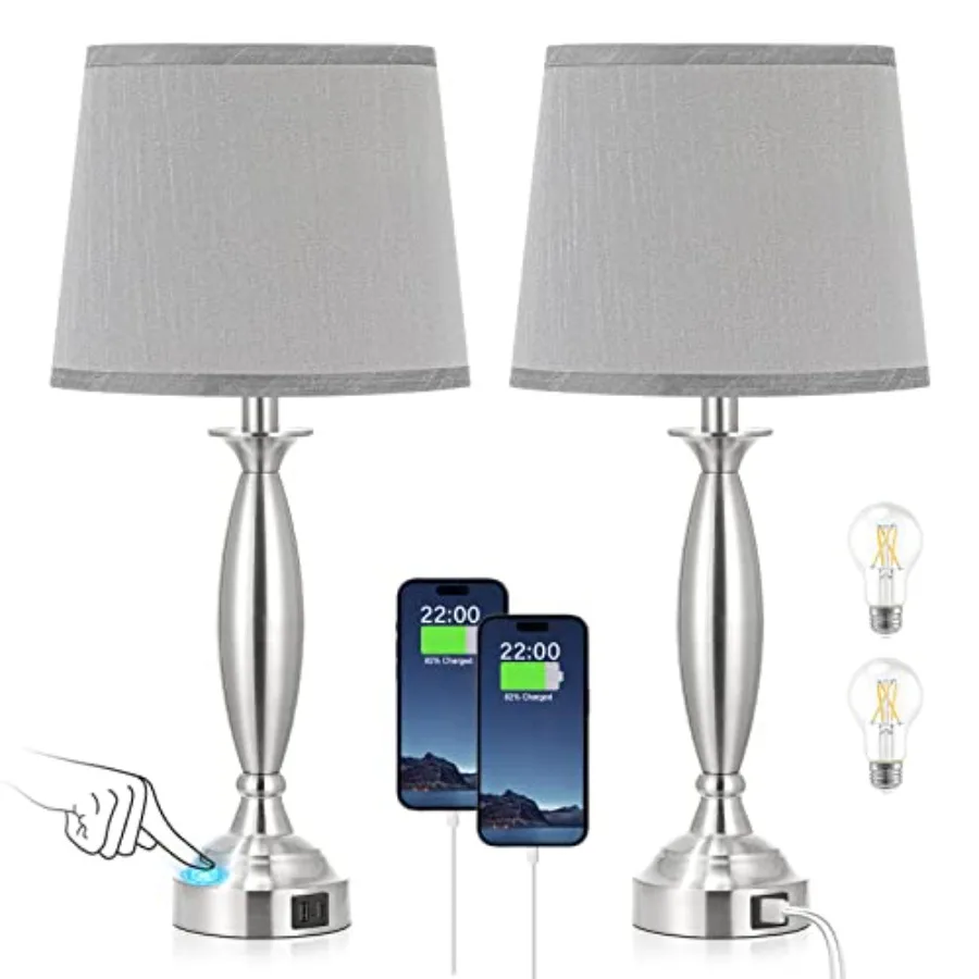 Touch Bedside Lamps for Nightstand Set of 2 - Bedroom Lamps with USB C+A, 3 Way Dimmable Nightstand Lamps, Brushed Nickel Table
Touch Bedside Lamps for Nightstand Set of 2 - Bedroom Lamps with USB C+A, 3 Way Dimmable Nightstand Lamps, Brushed Nickel Table