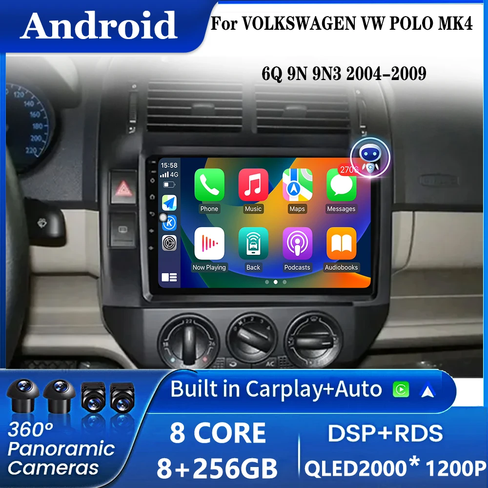 Carplay QLED Screen Auto Stereo Android 16 Car Radio For Volkswagen VW Polo MK4 6Q 9N 9N3 2004-2009 Multimedia Video Player GPS
Carplay QLED Screen Auto Stereo Android 16 Car Radio For Volkswagen VW Polo MK4 6Q 9N 9N3 2004-2009 Multimedia Video Player GPS