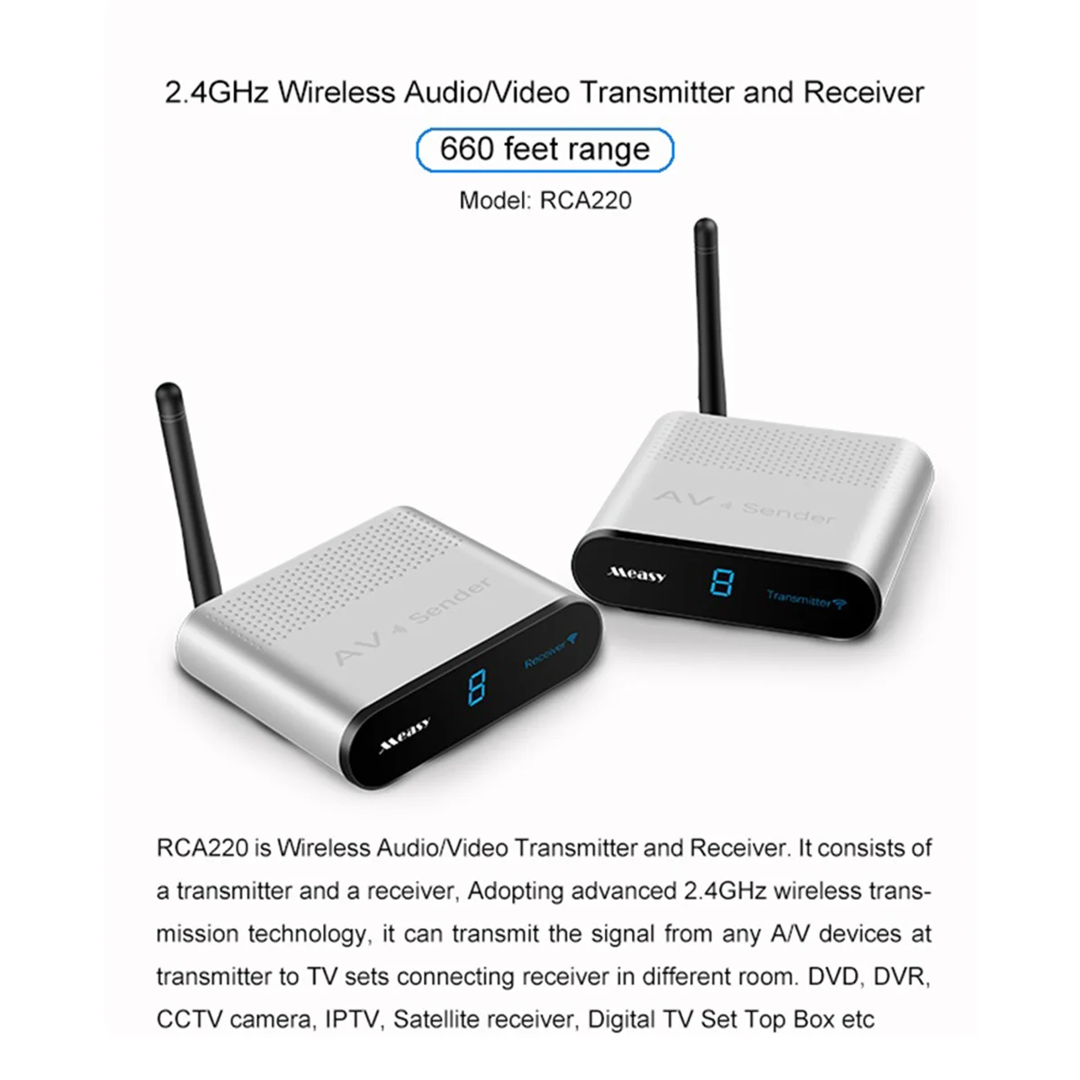 Measy Transmitter Receiver AV220 Model 2.4G 200m Wireless Distance Through Wall Multifunction Receiver Player US Plug
Measy Transmitter Receiver AV220 Model 2.4G 200m Wireless Distance Through Wall Multifunction Receiver Player US Plug