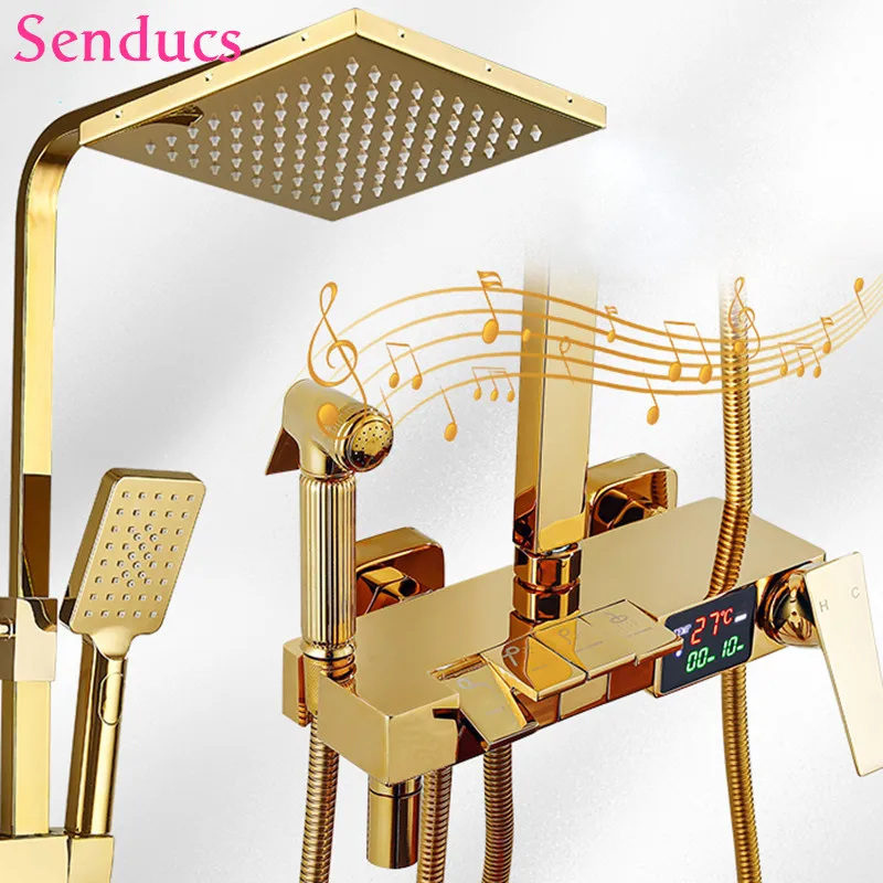 Luxury Gold Hot and Cold Bathroom Shower System Rainfall Brass Shower Faucet Mixer Piano Key Design Comfortable Shower Set Mixer
Luxury Gold Hot and Cold Bathroom Shower System Rainfall Brass Shower Faucet Mixer Piano Key Design Comfortable Shower Set Mixer
