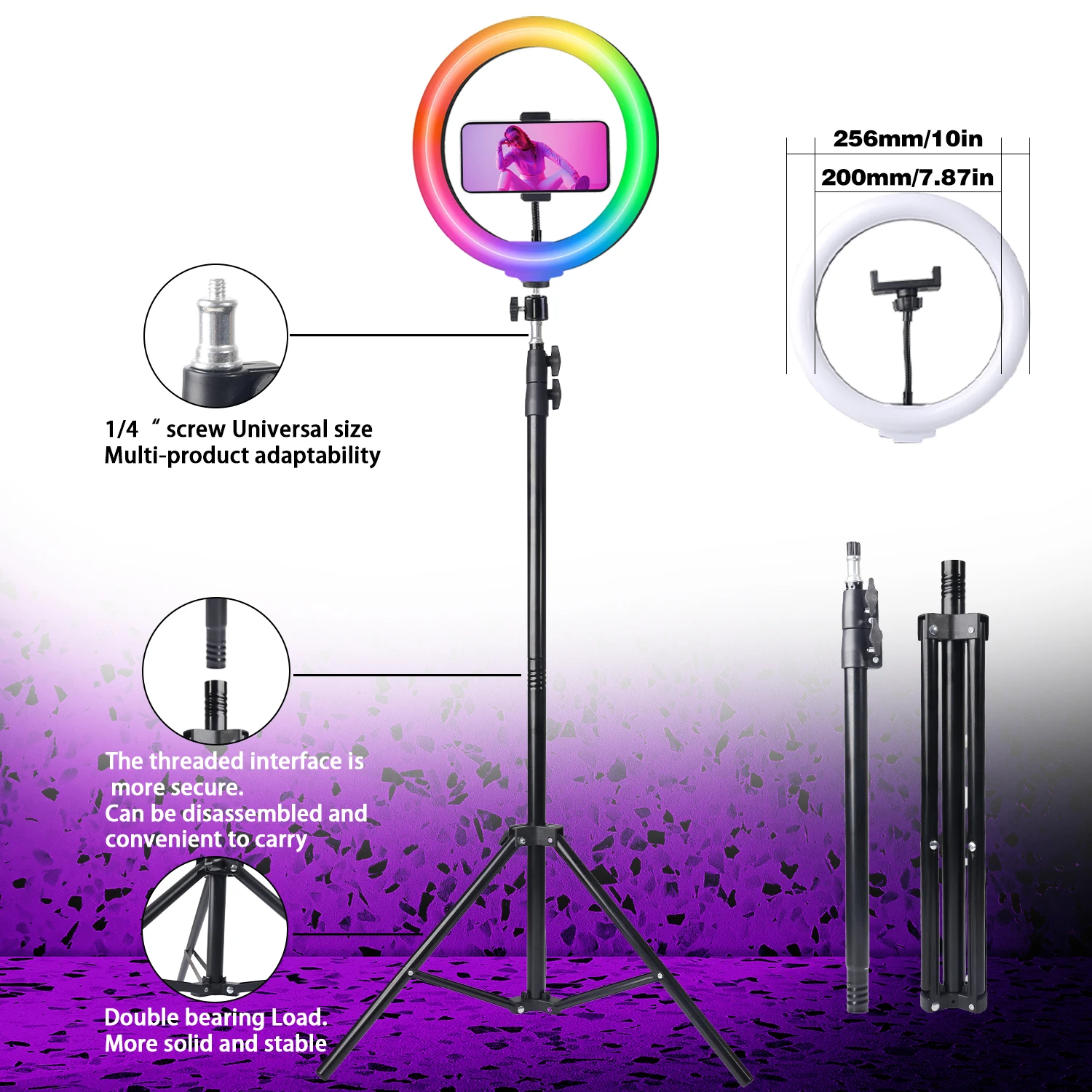 Professional RGB Ring Light 10/12" with 160cm Adjustable Tripod Stand for Camera Photography Video Shooting Live Streaming
Professional RGB Ring Light 10/12" with 160cm Adjustable Tripod Stand for Camera Photography Video Shooting Live Streaming
