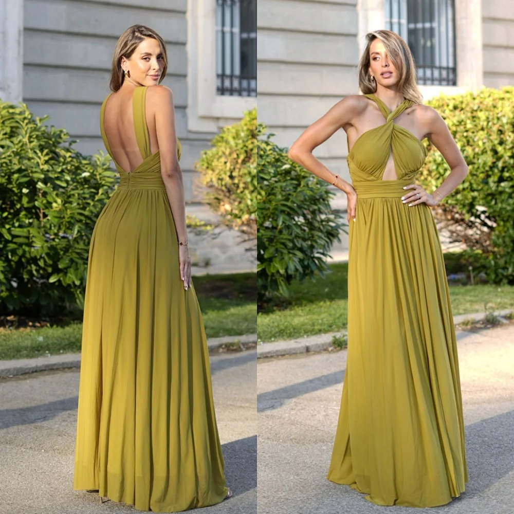 Customized Temperament Yellow-Green Chiffon Evening Dress Formal Halter Sleeveless Backless Open Back Special Occasion Gowns
Customized Temperament Yellow-Green Chiffon Evening Dress Formal Halter Sleeveless Backless Open Back Special Occasion Gowns