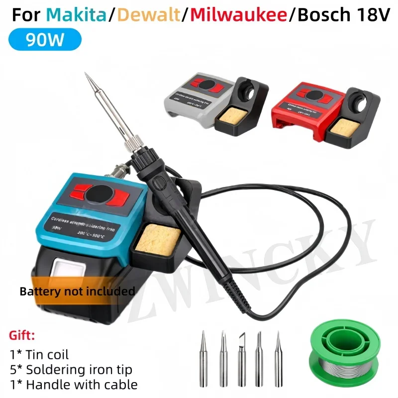 90W cordless soldering iron for Dewalt/Milwaukee/Makita/Bosch 18V lithium batteries for soldering/repair tools
90W cordless soldering iron for Dewalt/Milwaukee/Makita/Bosch 18V lithium batteries for soldering/repair tools