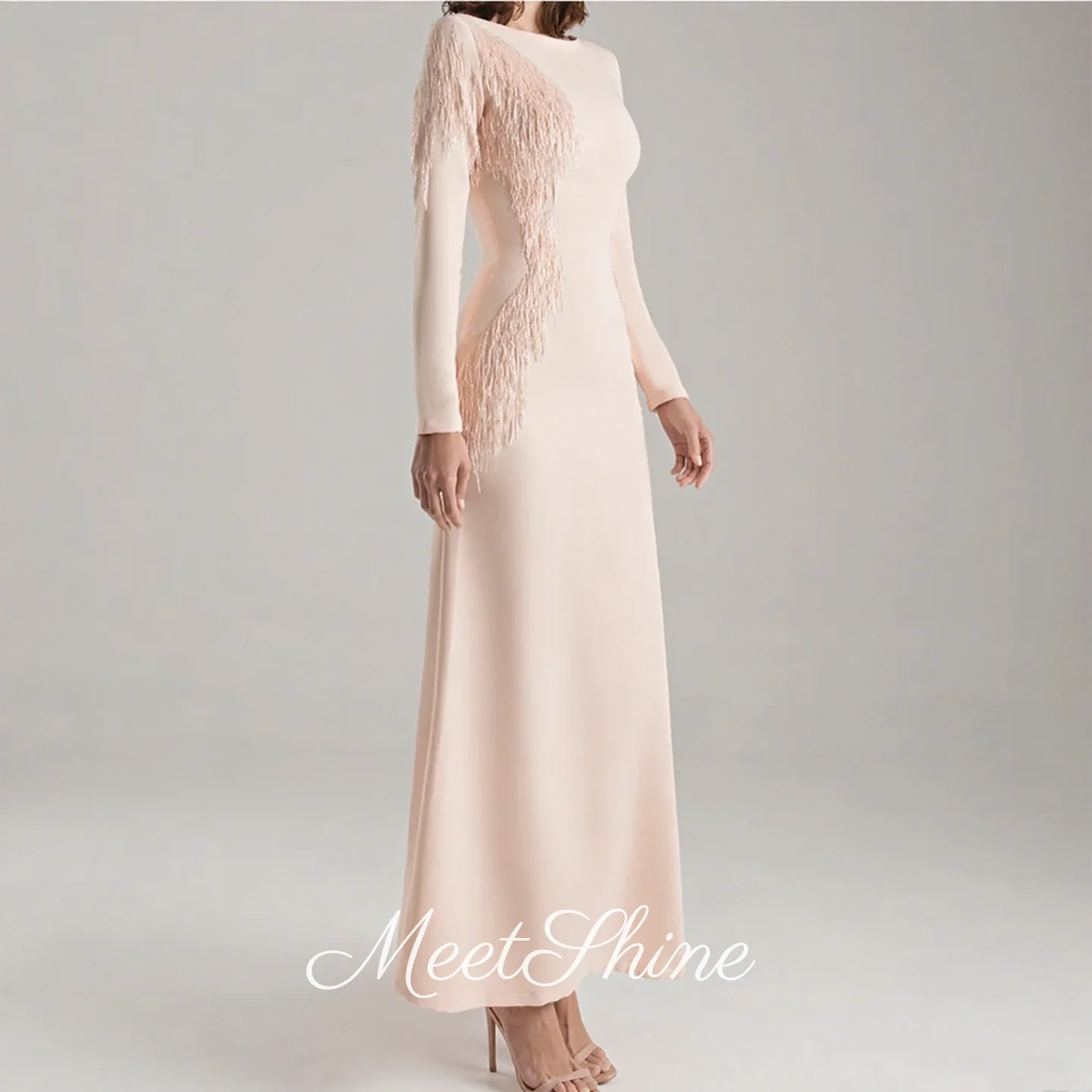 Graceful Pale Pink Beading Boat Neck Evening Dress Saudi Arabia Long Sleeve Prom Dress Formal Wedding Party Dress Customized
Graceful Pale Pink Beading Boat Neck Evening Dress Saudi Arabia Long Sleeve Prom Dress Formal Wedding Party Dress Customized