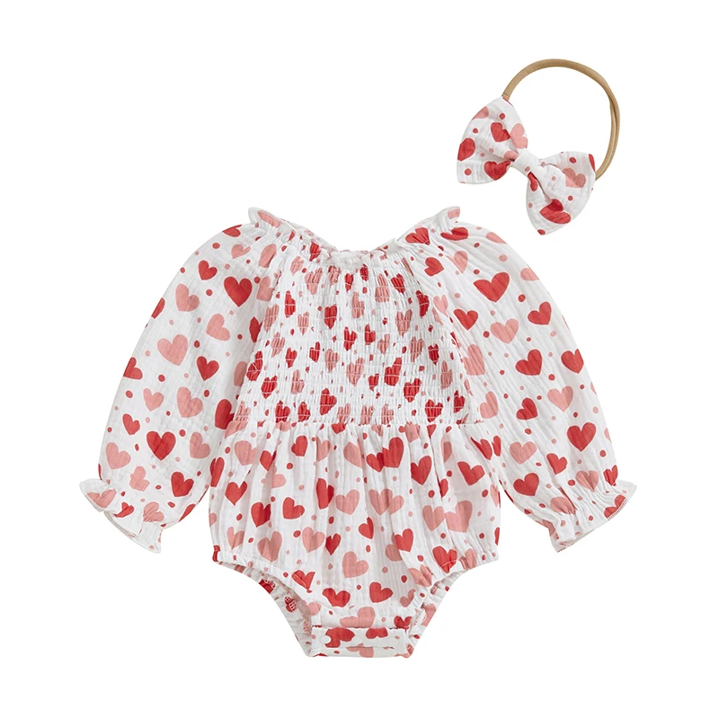 Baby Girl Valentine's Day Romper Heart Print Smocked Long Sleeve Bubble Jumpsuit with Bow Headband
Baby Girl Valentine's Day Romper Heart Print Smocked Long Sleeve Bubble Jumpsuit with Bow Headband