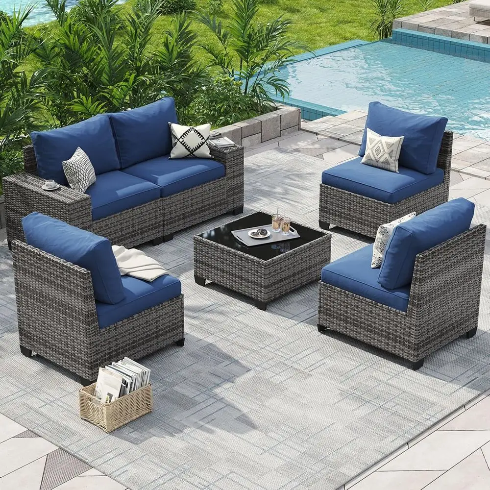 6-Piece Outdoor Patio Sectional Sofa with 4 Cushions, Navy Blue, for Backyard & Garden Use
6-Piece Outdoor Patio Sectional Sofa with 4 Cushions, Navy Blue, for Backyard & Garden Use