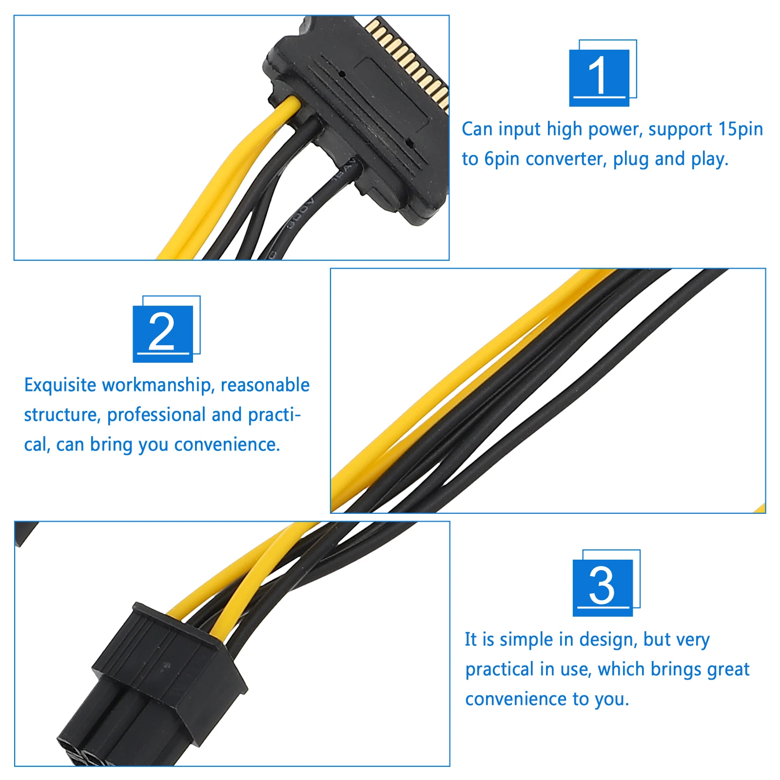 5 PCS Power Adapter Cable Splitter Graphics Card 15-Pin to 6-Pin Black GPU Accessory
5 PCS Power Adapter Cable Splitter Graphics Card 15-Pin to 6-Pin Black GPU Accessory